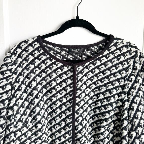 Talbots Wool Blend Sweater Coat Jacket Hidden Snap Buttons Houndstooth Style 1X - Picture 2 of 13